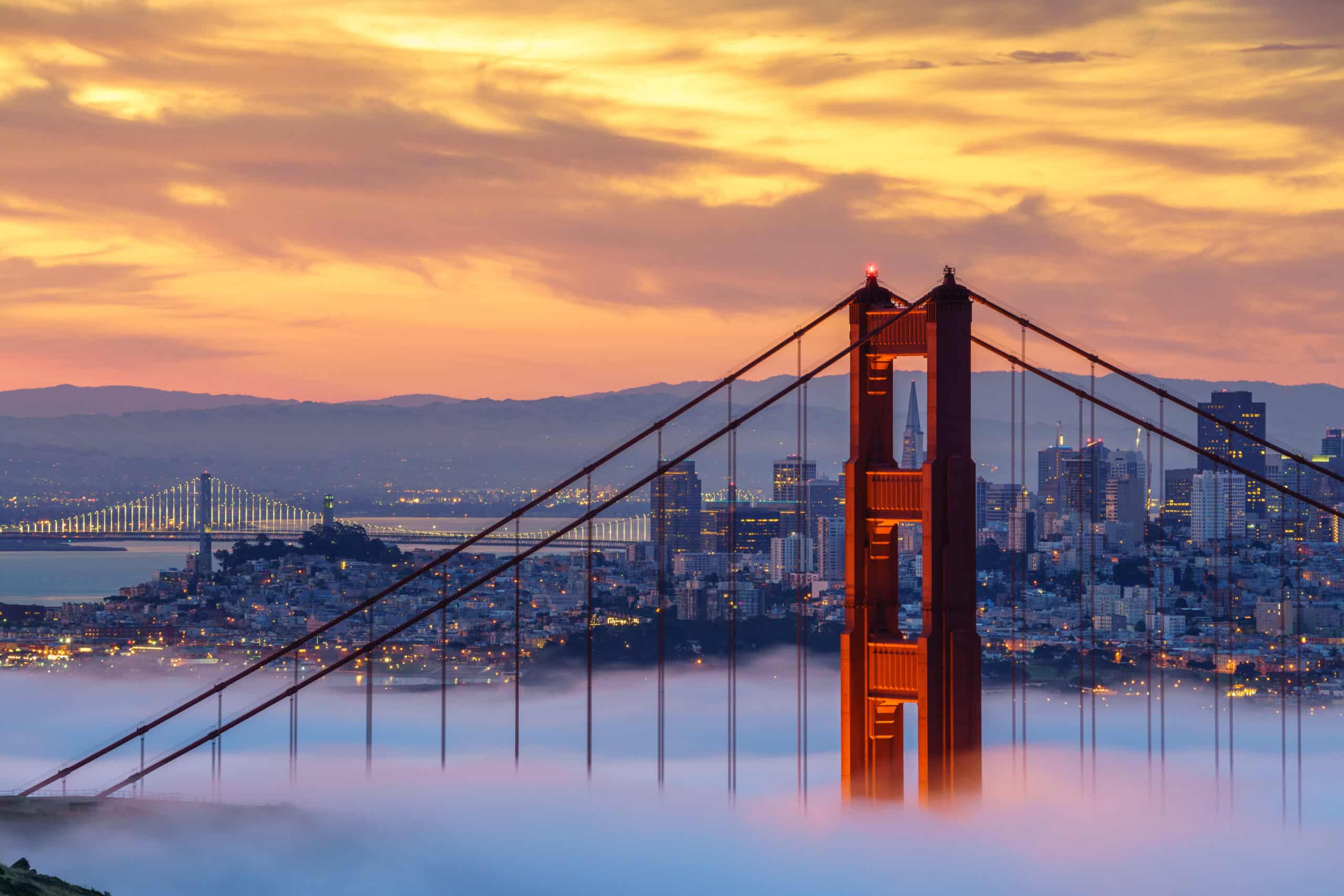 Early morning low fog at Golden Gate Bridge